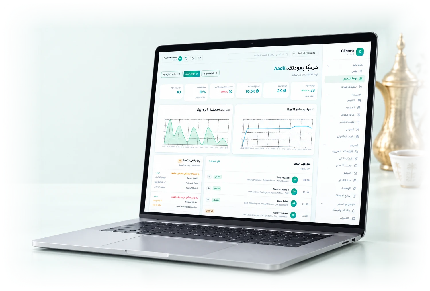 Clinova dashboard in Arabic